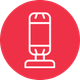 A small red circle with the white outline of a cartoon heavy bag