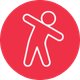 A small red circle with a stick figure leaning twords the right to stretch